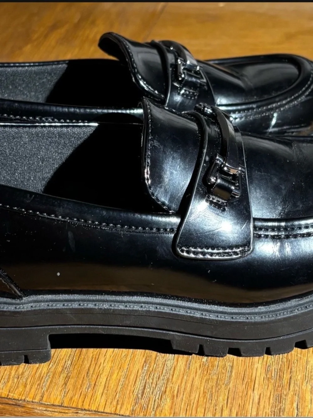 Kids Black Patent Dress Loafers with Lug Sole
